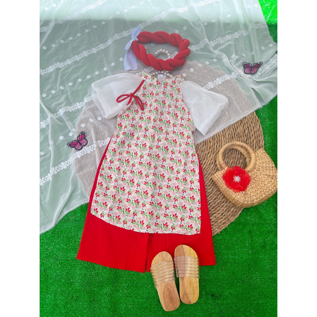 ÁO DÀI CÁCH TÂN BÉ GÁI 8-20KGS KÈM MẤN [HANDMADE]