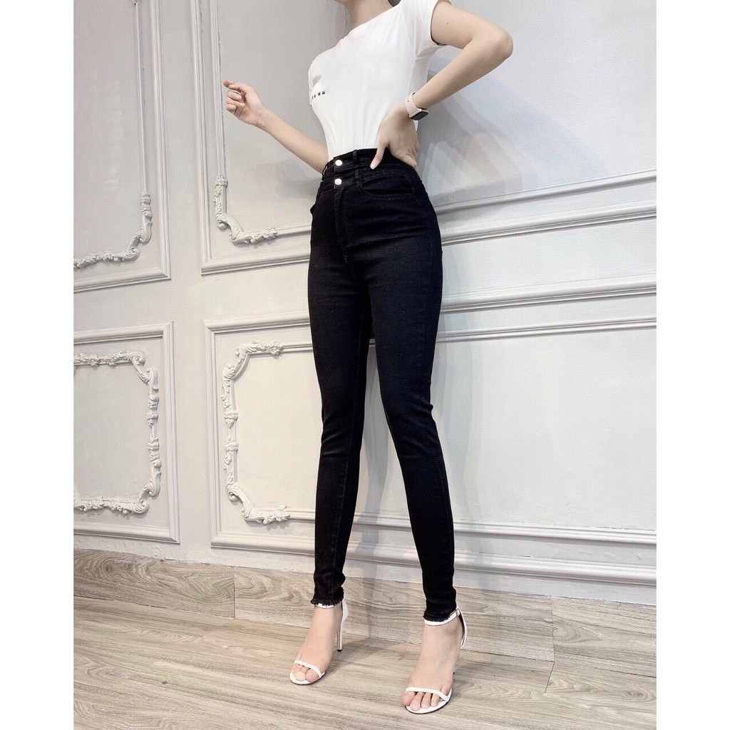 Quần jean nữ lưng cao HAI LƯNG 2 CÚC bảng size 26-30 chất jean giãn tốt 2L-61