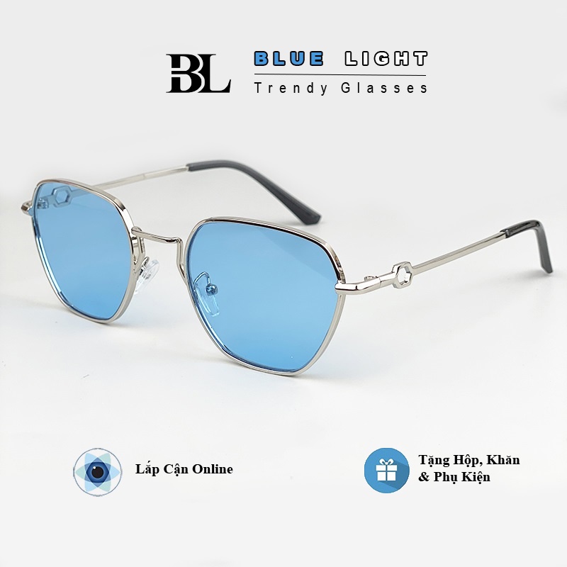 Kính Râm, Kính Mát Nam Nữ, Mắt Vuông Gọng Kim Loại Viền Dày, Mắt Màu Đen, Xanh Dương - BLUE LIGHT