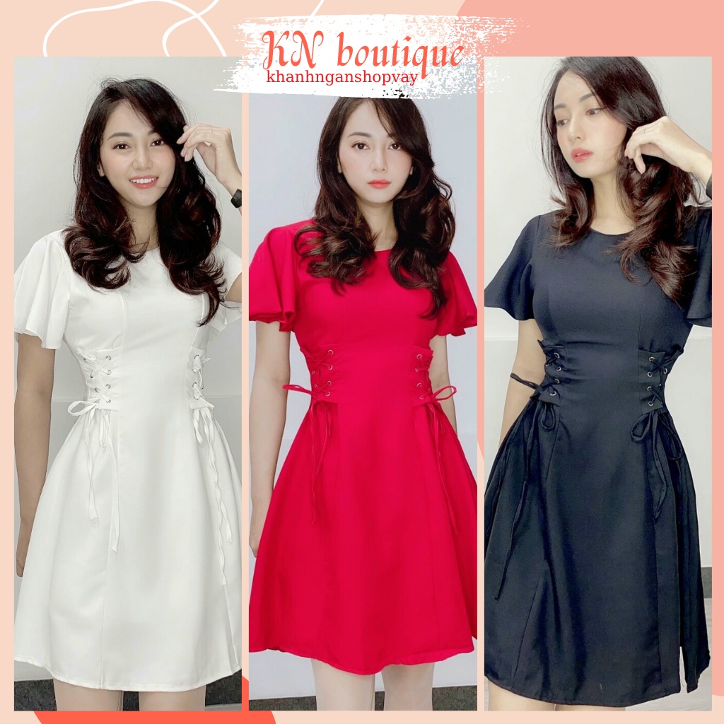 Đầm dự tiệc dáng xòe tay loe eo thắt kiểu xéo váy trắng dạo phố đầm đẹp công sở đầm nữ thiết kế K N Boutique