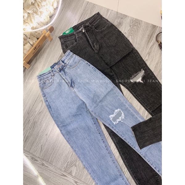 Quần jeans ôm co giãn rách bên đùi Sẵn đẹp