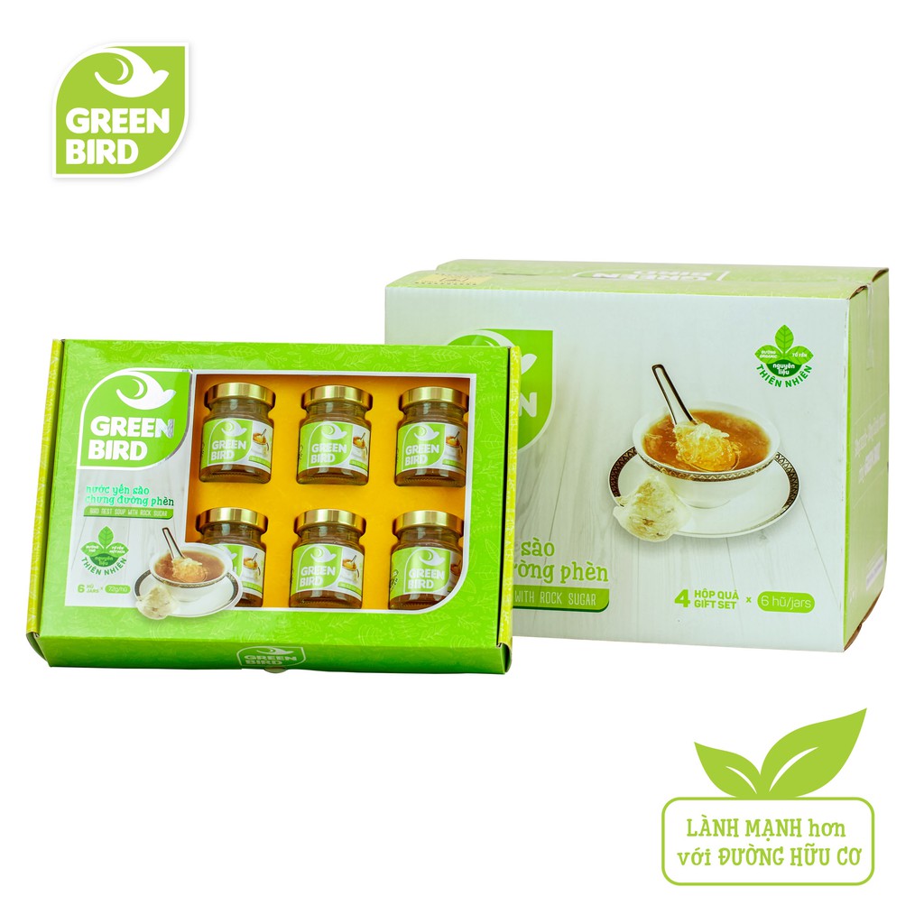 Nước yến sào chưng đường phèn hữu cơ Green Bird - NutriNest (72g/ Hũ x Hộp quà 6 hũ)
