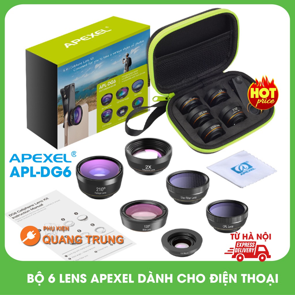 Bộ ống kính,lens chụp ảnh apexel dành cho điện thoại,6 ống kính,góc rộng,mắt cá,macro,phù hợp mọi loại máy điện thoại