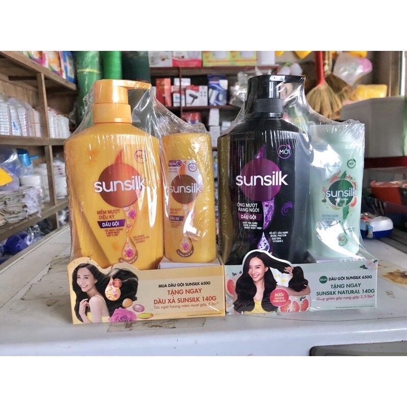 Dầu gội sunsilk 1 chai vòi 650g tặng chai dầu xả 140g