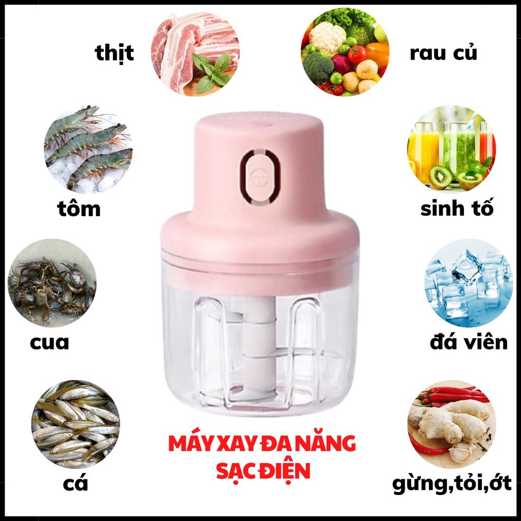 Dụng Cụ Xay Tỏi Ớt, Máy Xay Tỏi Ớt Mini Cầm Tay Đa Năng, Xay Thịt Ớt Hành Tỏi Rau Củ Quả Cầm Tay 250ML [Loại 1-Freeship]