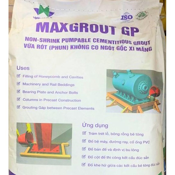 MaxGrout GP M650 (Mác 650) 25kg - Vữa Rót Tự Chảy Không Co Ngót Cường Độ Cao