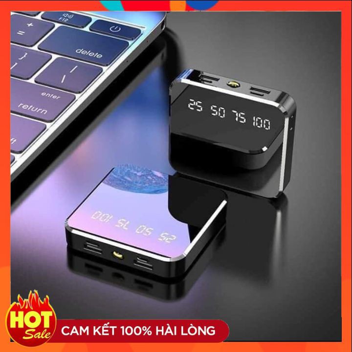 Sạc Dự Phòng ⚡️𝐅𝐑𝐄𝐄 𝐒𝐇𝐈𝐏⚡️ Sạc Dự Phòng Vuông Bóng Kính - Hiện % Pin - Có Đèn LED - Thiết Kế Cực Sang