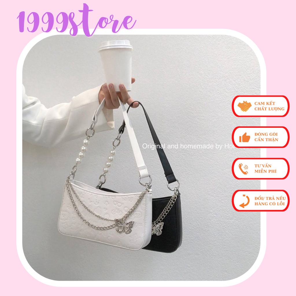 Túi xách nữ túi kẹp nách da kèm phụ kiện dây xích cánh bướm 1999store_official