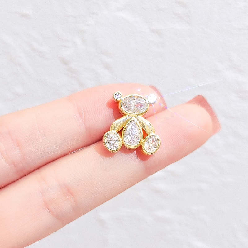 [Jiudolan] Ghim Cài Cổ Áo Hình Gấu Hoạt Hình Đính Đá Zircon Sáng Bóng Thời Trang Hàn Quốc Cho Nữ