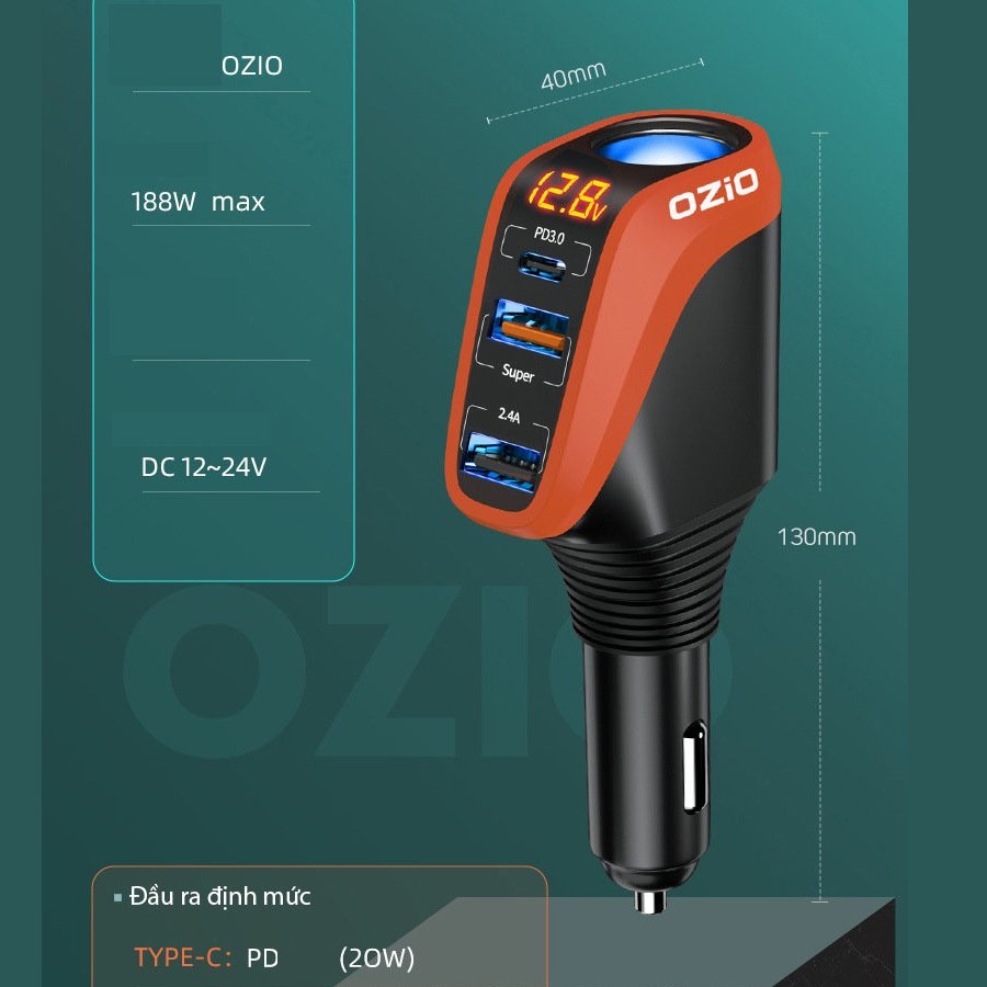 Tẩu sạc ô tô công nghệ mới chính hãng Ozio, Củ sạc trên ô tô chip thông minh an toàn