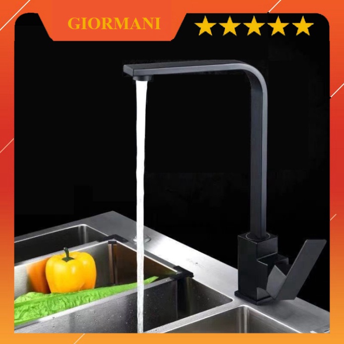 Vòi rửa bát rửa chén nóng lạnh cao cấp vuông đen VRB28 tặng đôi dây cấp inox