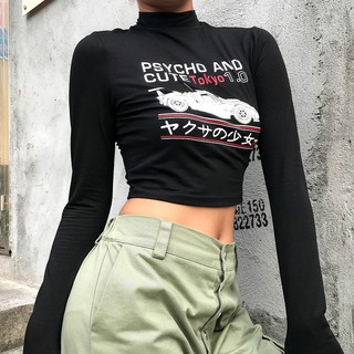 Áo Croptop tay dài hoạ tiết in thiết kế hợp thời trang cho phái nữ