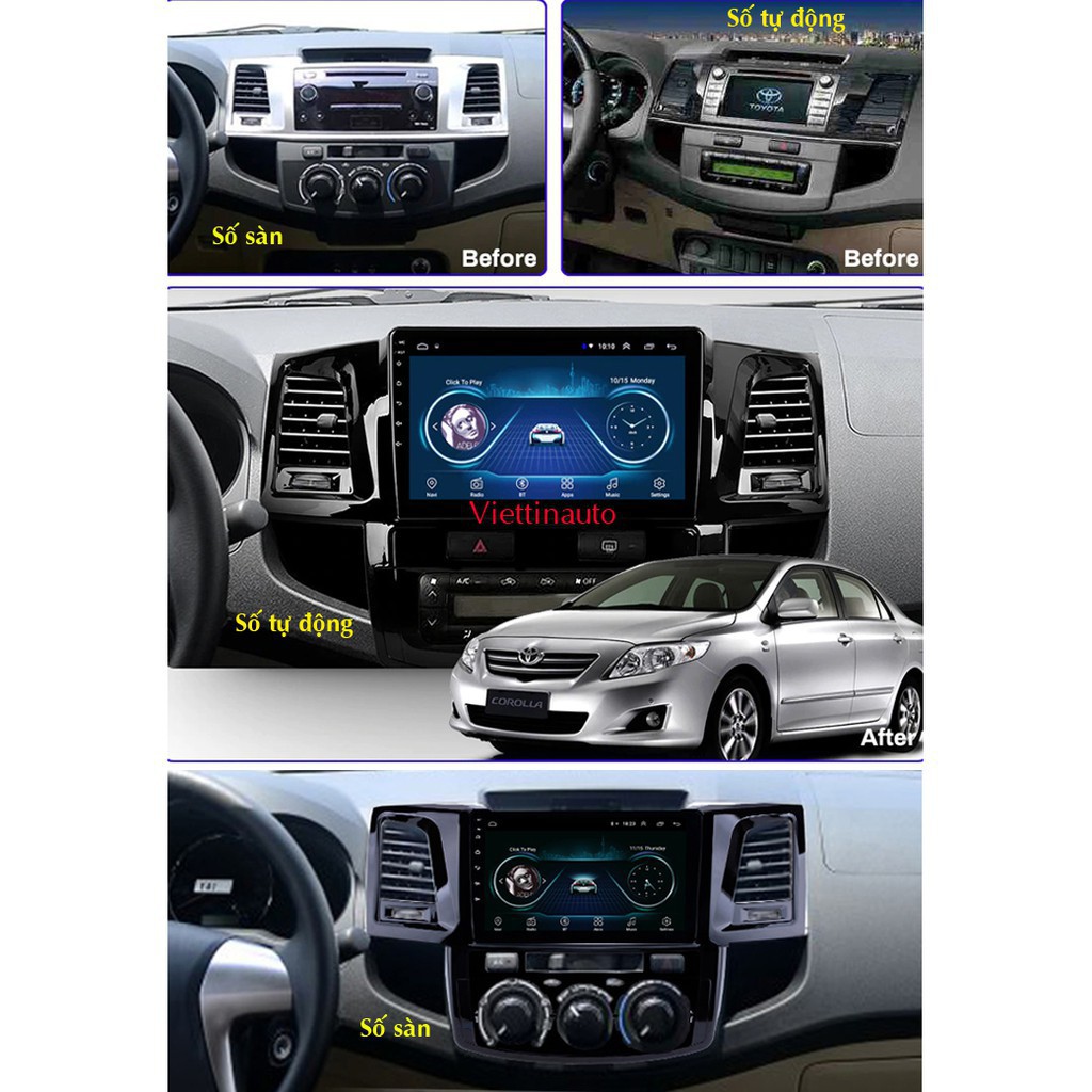 Mặt dưỡng lắp màn hình 9 In Toyota Fortuner, Toyota Hilux 2009-2014 Kèm rắc nguồn Zin