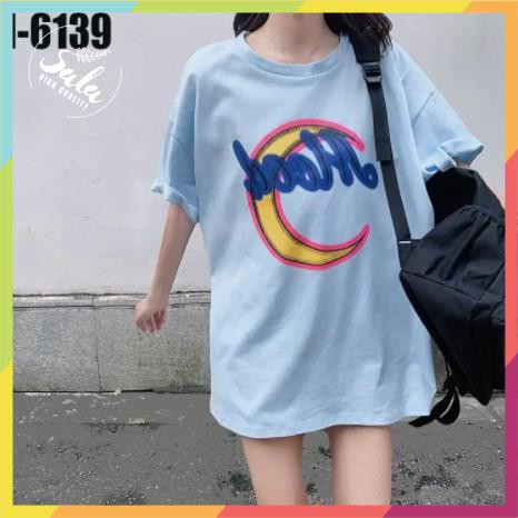 Áo Thun Nhóm Unisex Nữ Màu Xanh Hình Mặt Trăng Chữ C I6139