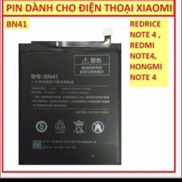 Pin xịn xiaomi Redmi Note 4/ BN41 zin - Bảo hành đổi mới
