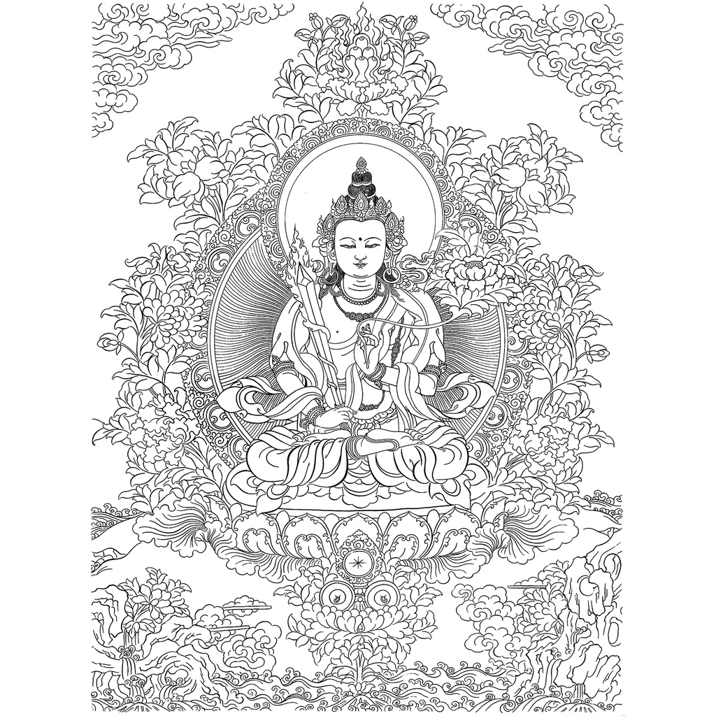 Bồ Tát Hư Không Thangka tranh tô viền nhũ vàng