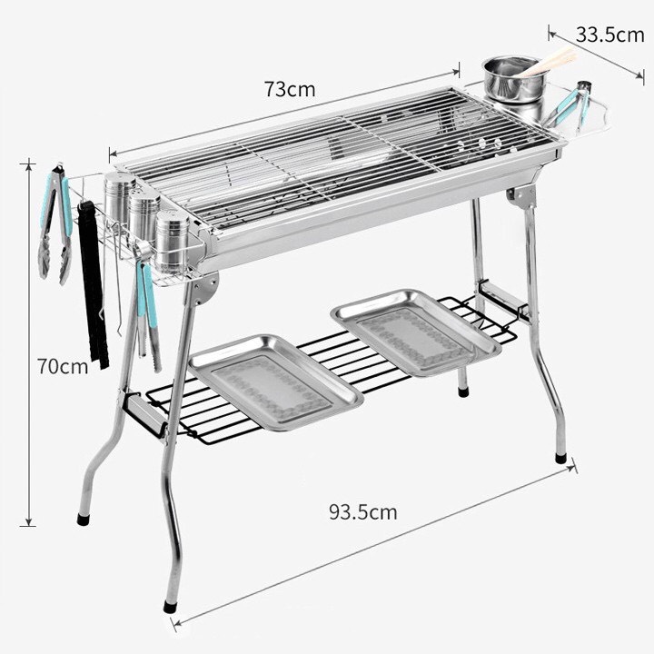 Bếp nướng than hoa BBQ MD8009 ngoài trời cao cấp INOX toàn phần , Có Thể Gấp Gọn Chân Cao Xếp Kèm Phụ Kiện