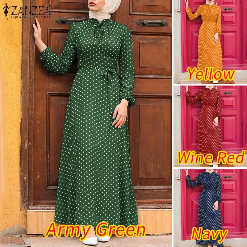 Zanzea Đầm Maxi Họa Tiết Chấm Bi Phong Cách Bohemian Thời Trang Cho Nữ