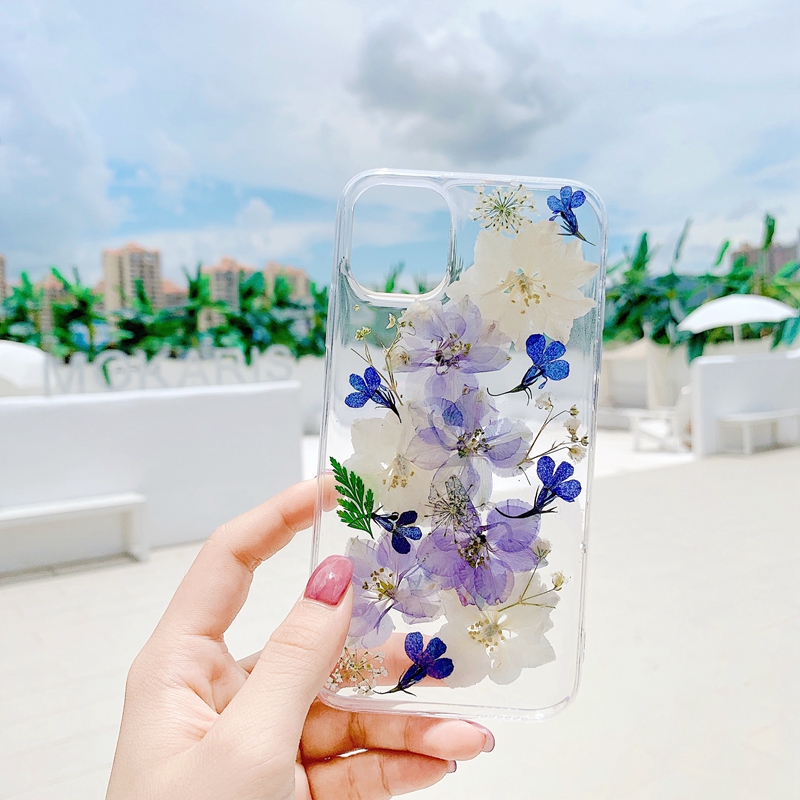 Ốp Điện Thoại Họa Tiết Hoa Khô Ép Thủ Công Cho iphone 13 12 pro max 12 x xs max xr 11 pro max 7 8 plus se 2020