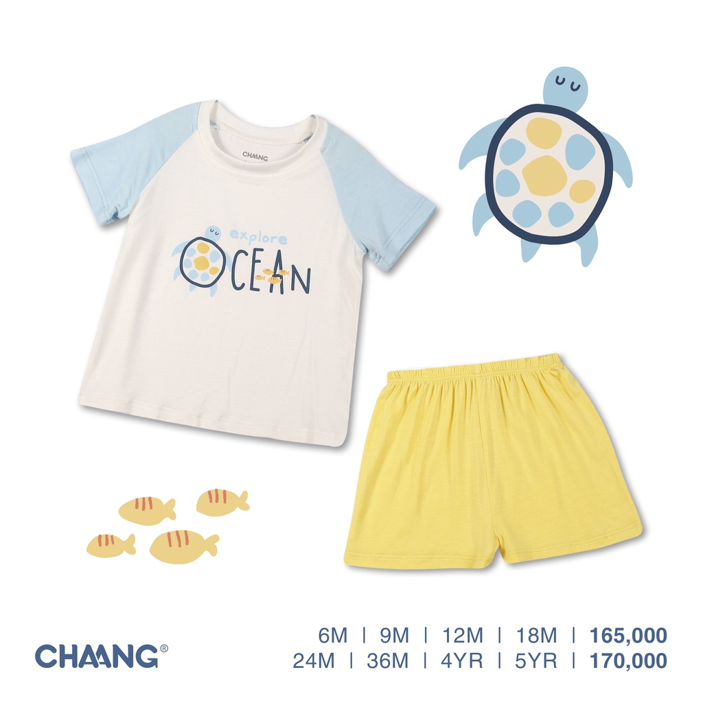 [CHAANG] Bộ quần áo cộc raglan Sea xanh vàng cho bé