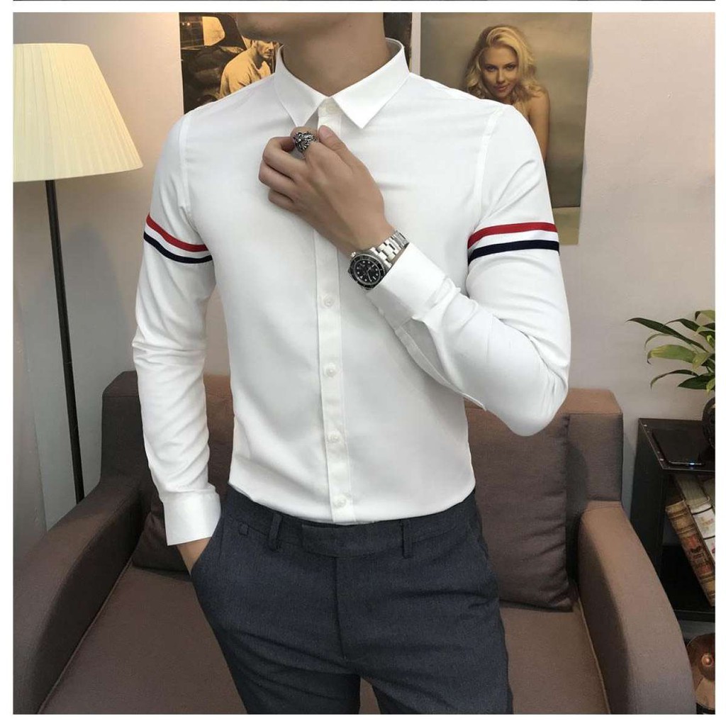 Sơ mi nam dài tay phối viền quốc dân vải lụa co giãn nhẹ chất vải không nhăn chống phai xù | BigBuy360 - bigbuy360.vn