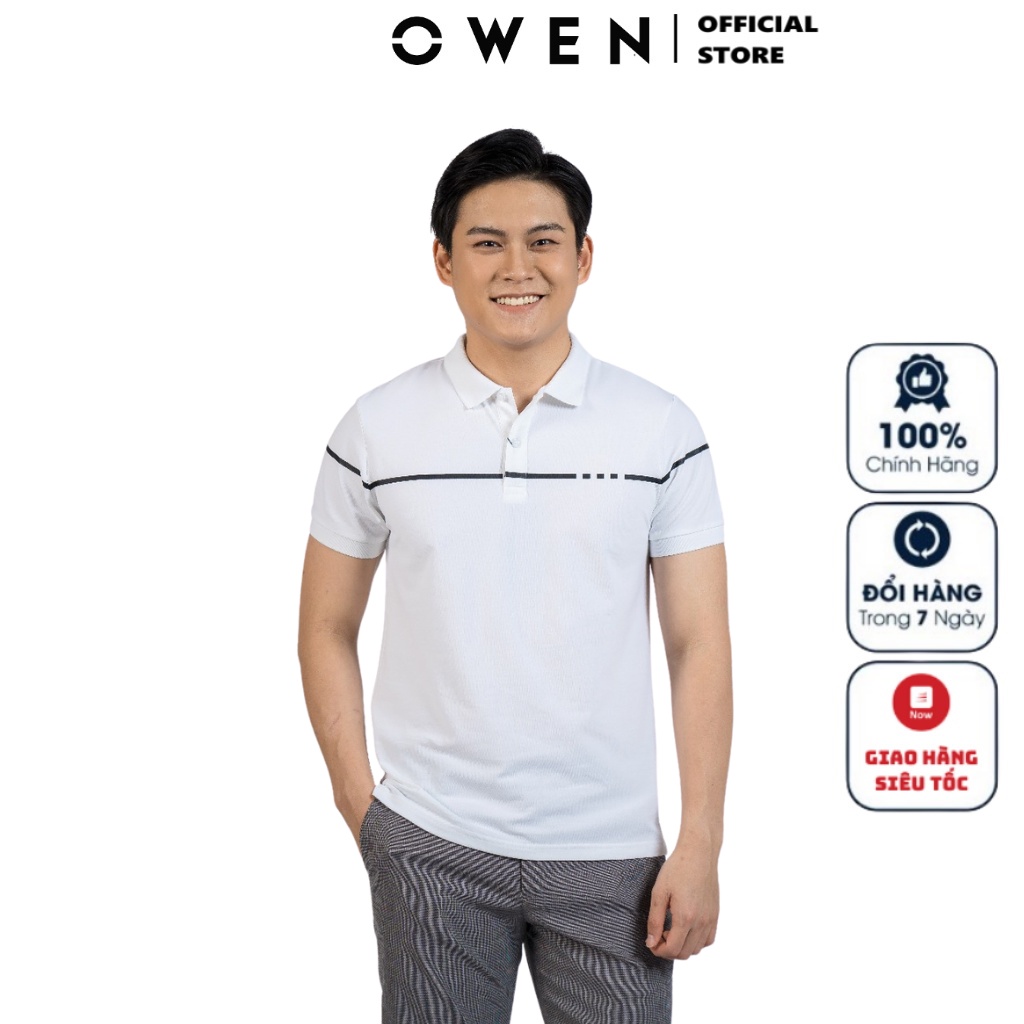 Áo Thun Polo Nam Ngắn Tay Có Cổ Bẻ OWEN APV220303 Áo Phông Màu Trắng Kẻ Đen Vải Cotton Cao Cấp Mềm Mát Dáng Body Fit