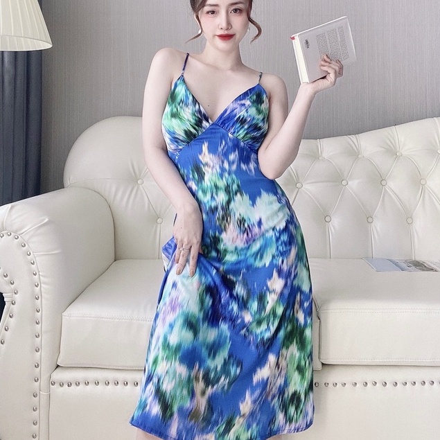 Váy Ngủ Nữ SOJUN Vải Latin Dài Mút Rời Size 42-68Kg