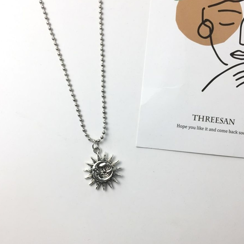 Dây Chuyền Kim Loại Mặt Trăng Mặt Trời Phong Cách Hip Hop