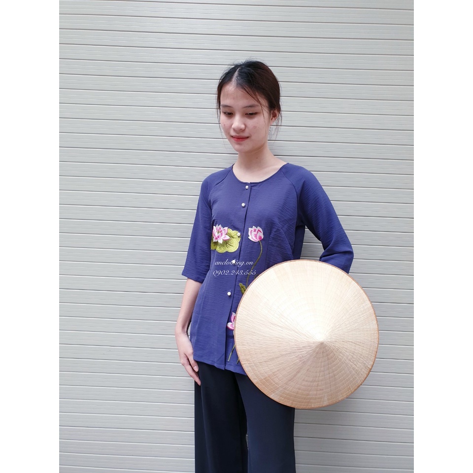 ÁO BÀ BA VẢI ĐŨI MỀM - đồ lam đi chùa # quần áo bà ba thêu hoa sen #vải mát 033