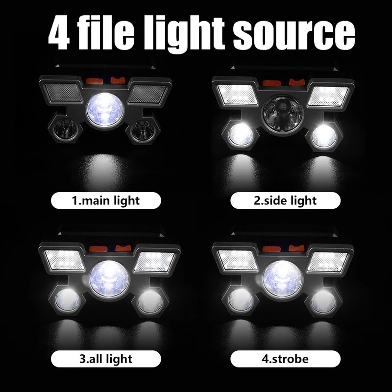 Đèn led đeo đầu 5 bóng mạnh kèm pin sạc USB chống thấm nước tiện dụng mang theo du lịch dã ngoại