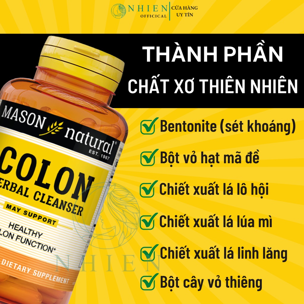 Viên uống thải độc đại tràng, hỗ trợ chức năng đại tràng Colon Herbal Cleanser Mason Natural 100 viên