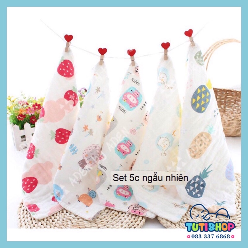 SET 5C KHĂN RỬA MẶT 6 LỚP CHO BÉ