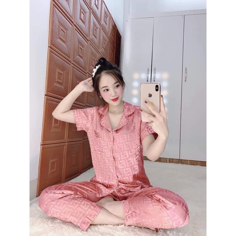 Đồ Bộ Pizama Lụa Gấm Chữ Nổi GG - FF-Xx