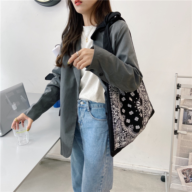 Túi đeo vai vải canvas có ngăn chứa lớn họa tiết hoa xinh kiểu cổ điển cá tính