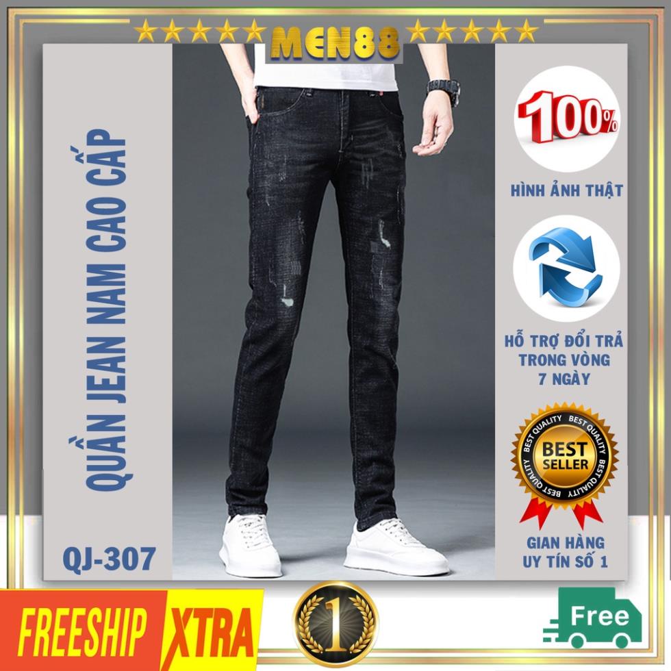 Quần Zin Nam đẹp quần jean nam rách gối cao cấp phong cách Hàn Quốc co giãn QJ-307 !