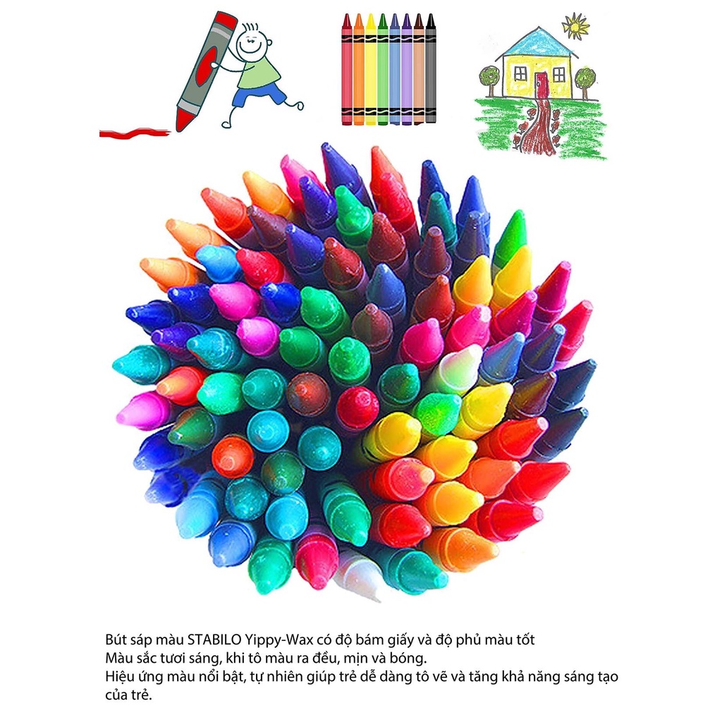 Bộ 3 Hộp bút chì màu STABILO Wax Crayons 12 cây + 16 cây + 24 cây (WX28-C3)