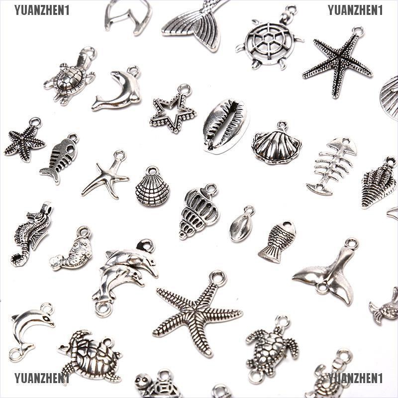 [YUANZHEN1] Set 40 Mặt Dây Chuyền Hình Động Vật Biển Vintage Hỗn Hợp Thủ Công