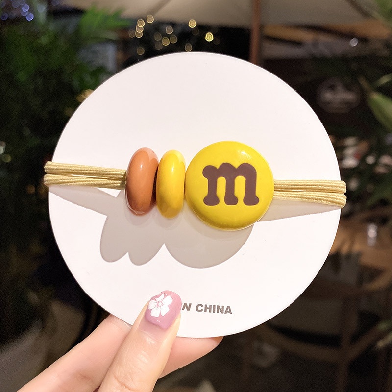 Dây Cột Tóc Cao Su Co Giãn In Chữ M Màu Kẹo Ngọt Dễ Thương