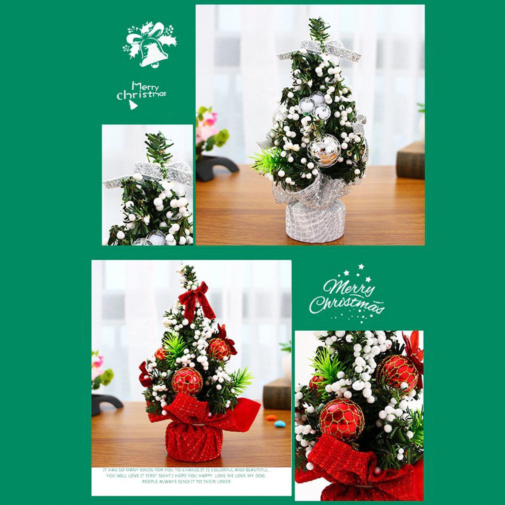 Cây thông Noel nhân tạo để bàn nhỏ với nơ ruy băng và bóng trang trí cho bữa tiệc/ văn phòng/ tại nhà