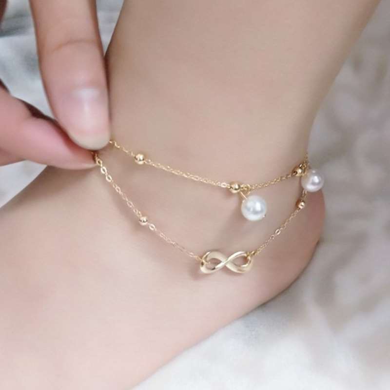 Lắc chân đính hạt ngọc trai phong cách Bohemian