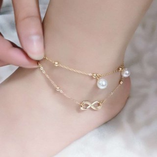 Lắc chân đính hạt ngọc trai phong cách bohemian thời trang