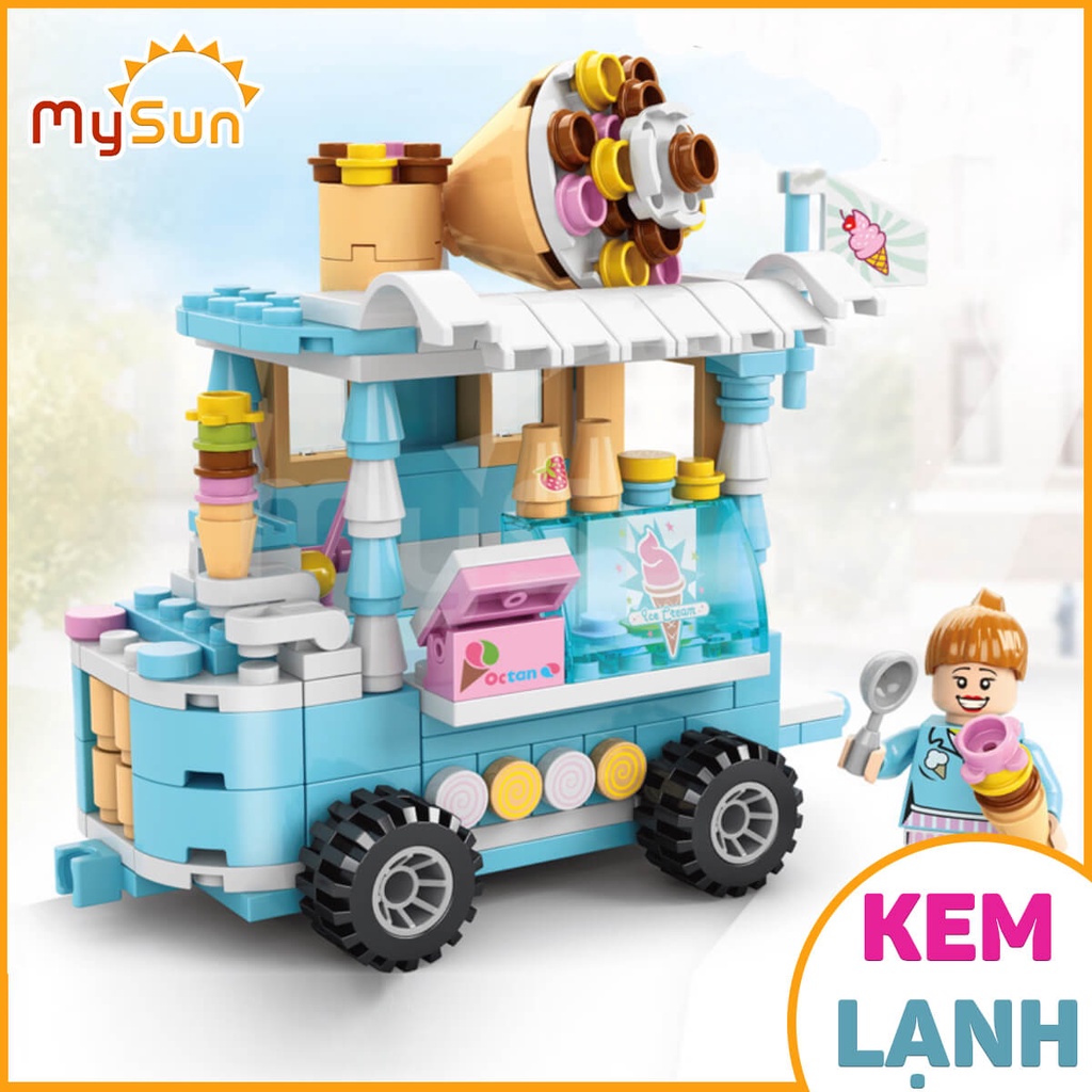 Bộ đồ chơi Lego lắp ráp ghép xe đồ ăn vặt đường phố cho bé MySun