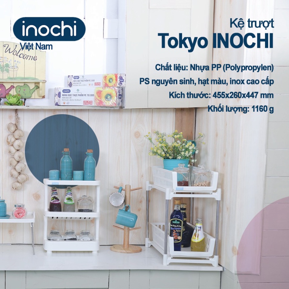 Kệ gia vị nhà bếp trượt inochi tokyo Thông Minh Nhà Bếp đa năng 2 tầng Chính hãng - Hàng mới về