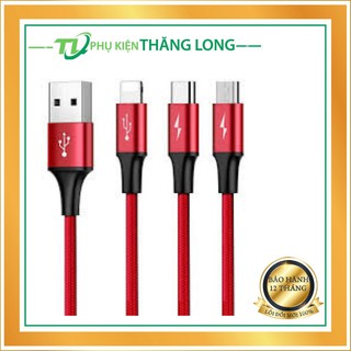 Cáp sạc nhanh 3a - 3 đầu baseus 1.2m camlt-su01 lightning + micro + type c