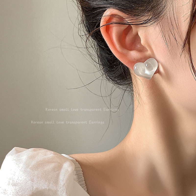 MOCHASHUĐôi khuyên tai mặt hình trái tim đá opal màu trắng thời trang dành cho nữ