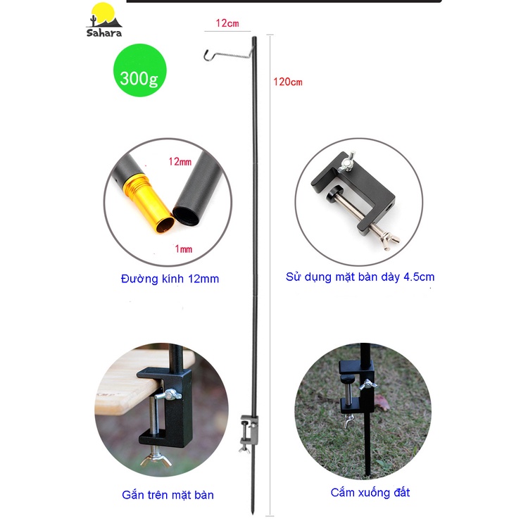 Cây treo đèn, trụ treo đèn cắm trại dã ngoại kẹp bàn, cắm đất
