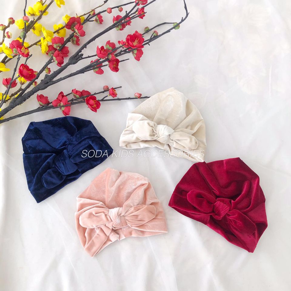 Băng đô mũ nơ nhung 3 màu dành cho bé gái (Ảnh thật)