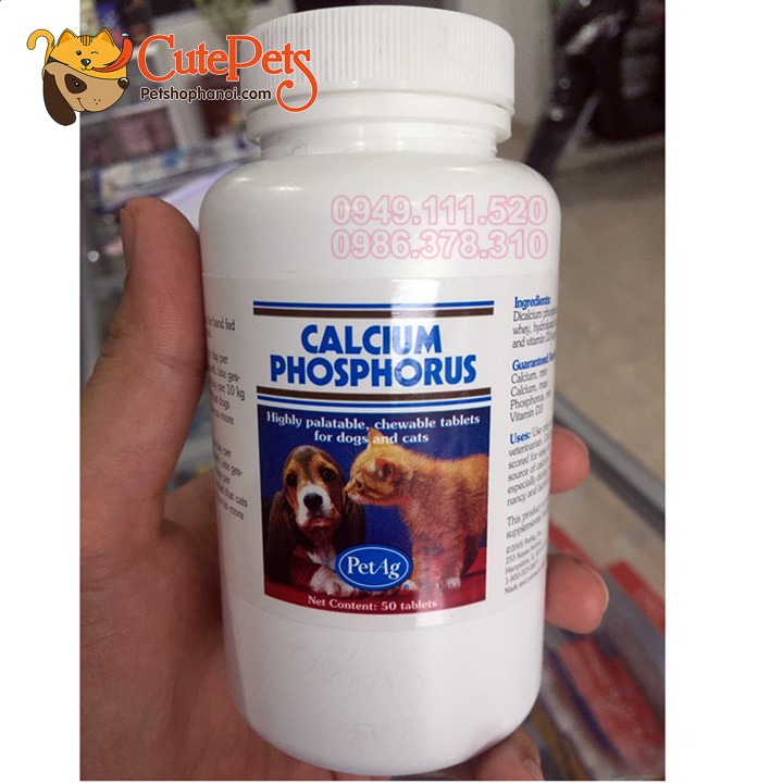 Viên Canxi Mỹ PetAg Calcium Phosphorus Dành cho Thú cưng Hộp 50 Viên - CutePets