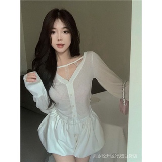 Women's knitwear Korean style pure style lace stitching design sense top early autumn slim long sleeve hooded sun protection women's wear EDC0