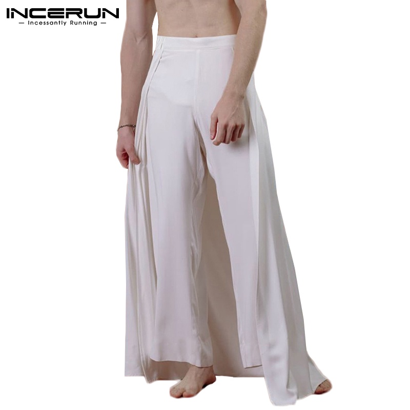 Quần dài INCERUN ống rộng lưng thun thiết kế giả hai lớp thời trang cá tính cho nam
